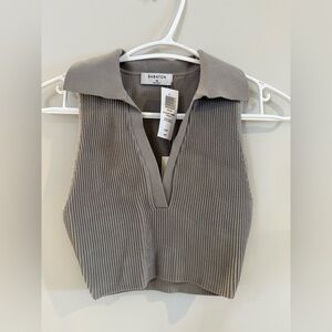 Babaton Taupe Ribbed V-Neck Top